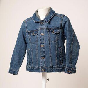 Jean Jacket Youth Girl Size Large (10-12) Blue Denim Gray Hood OLD NAVY